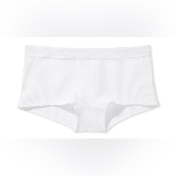 NWT Victoria’s Secret Logo Cotton Lace-Waist Boyshort Logo White Size Medium - Picture 3 of 7